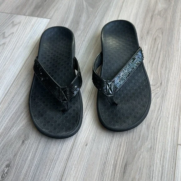 Vionic women’s tide Black sequins Flip Flops size 11 - Picture 2 of 6
